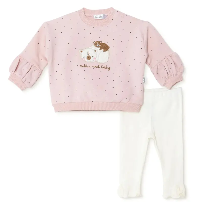 Bebetto Girls Sweatshirt & Footless Bottom Set Animal Print Mother And Baby Crew Neck Full Length Lo - Beige 1