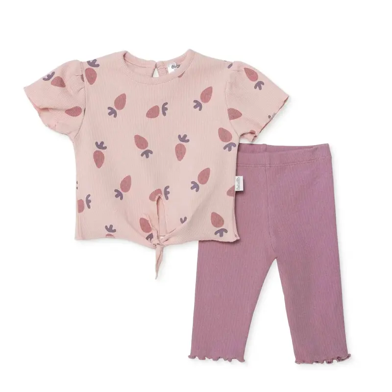 Bebetto Girls T-Shirt & Footless Bottom Set Fruit Print Strawberry Crew Neck Full Length Short Sleev - Light Rose 1