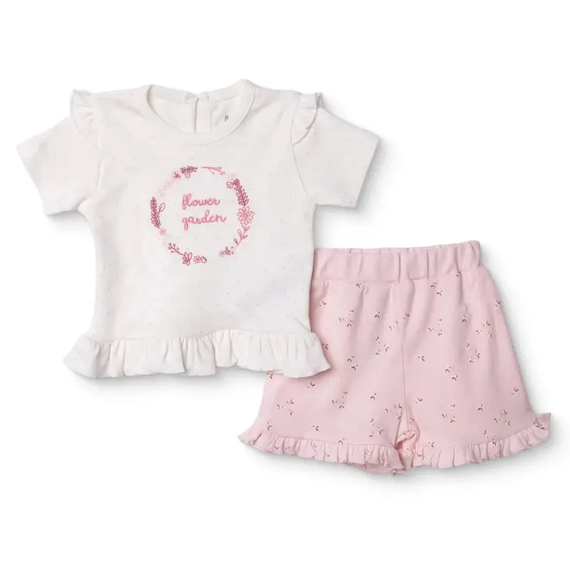 Bebetto Girls T-Shirt & Shorts Set Floral Print Flower Garden Crew Neck Short Length Short Sleeve - Pink 1