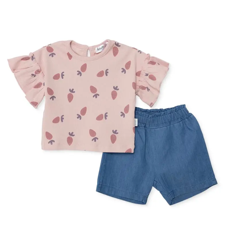 Bebetto Girls T-Shirt & Shorts Set Fruit Print Strawberry Crew Neck Short Length Short Sleeve - Pink 1