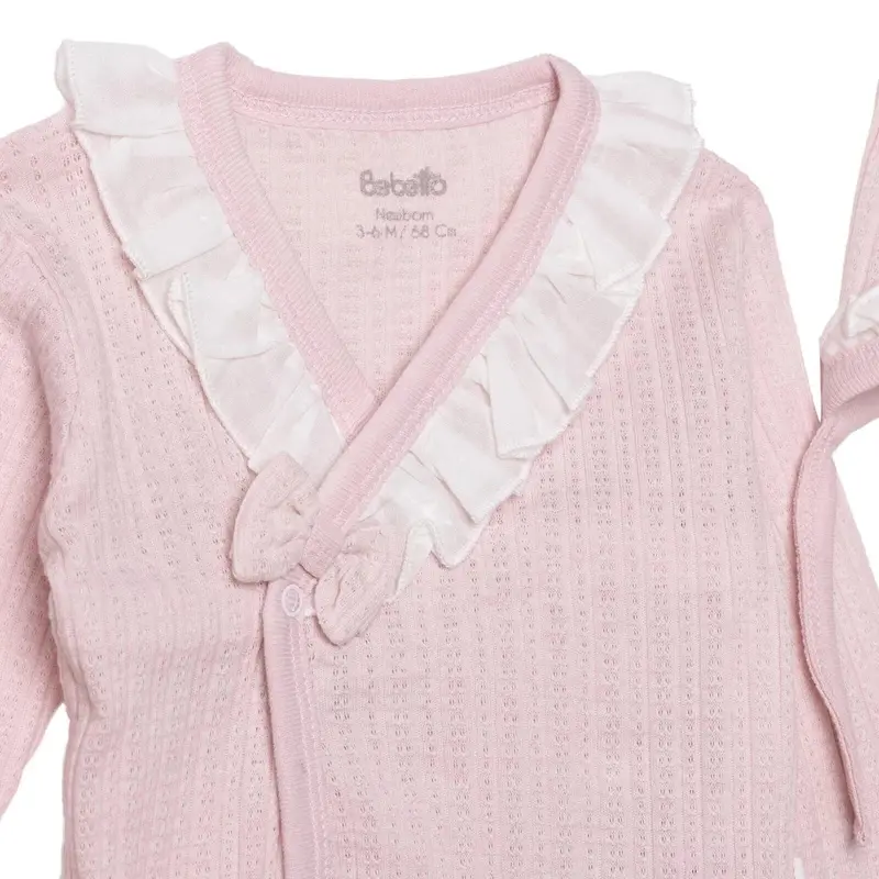 Bebetto Girls Vest Hat & Footed Bottom Set Snap Fastening Sweet Princess Frill Neck Full Length Long - Pink 3