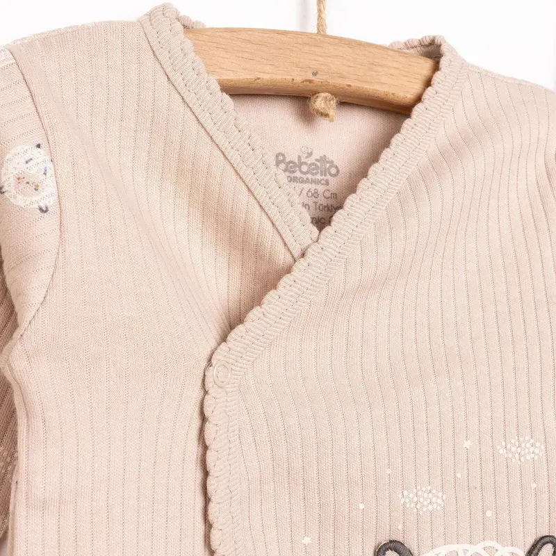 Bebetto Newborn Baby Girl Top-Footed Jumpsuit- Hat - Beige 3