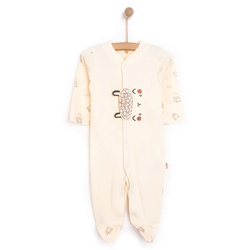 Bebetto Newborn Organic Little Lamp Footed Jumpsuit - Ecru 1