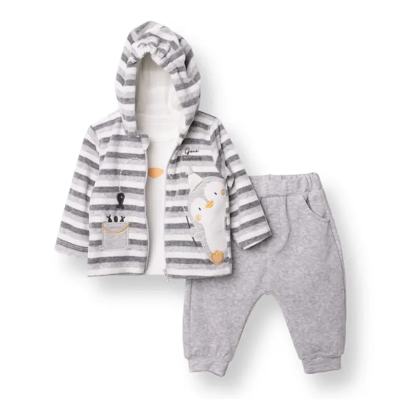 Bebetto Newborn Sweatshirt-Cardigan-Footless Bottom - Grey 1