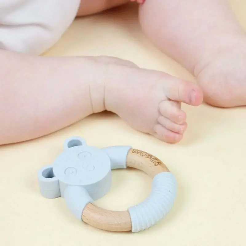 Belo&Me Monty Mouse Animal Wood Teether 3+ Months - Blue 2
