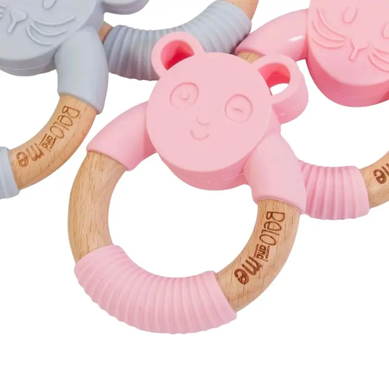 Belo&Me Monty Mouse Animal Wood Teether 3+ Months - Pink 2