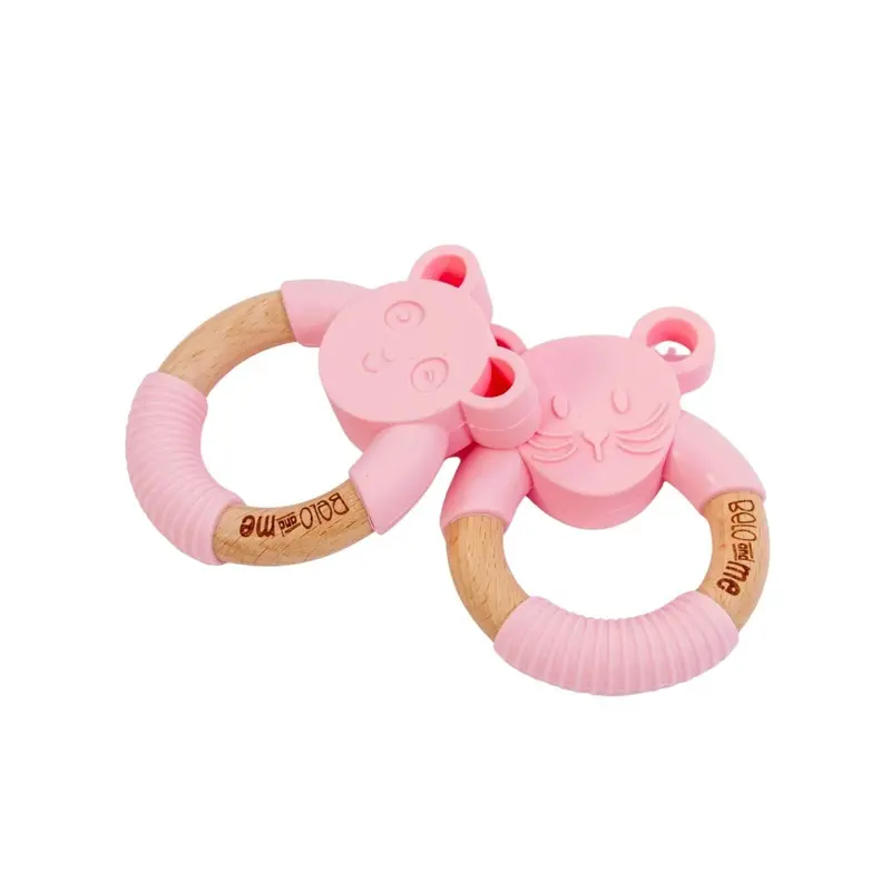 Belo&Me Penny Panda Animal Wood Teether 3+ Months - Pink 1