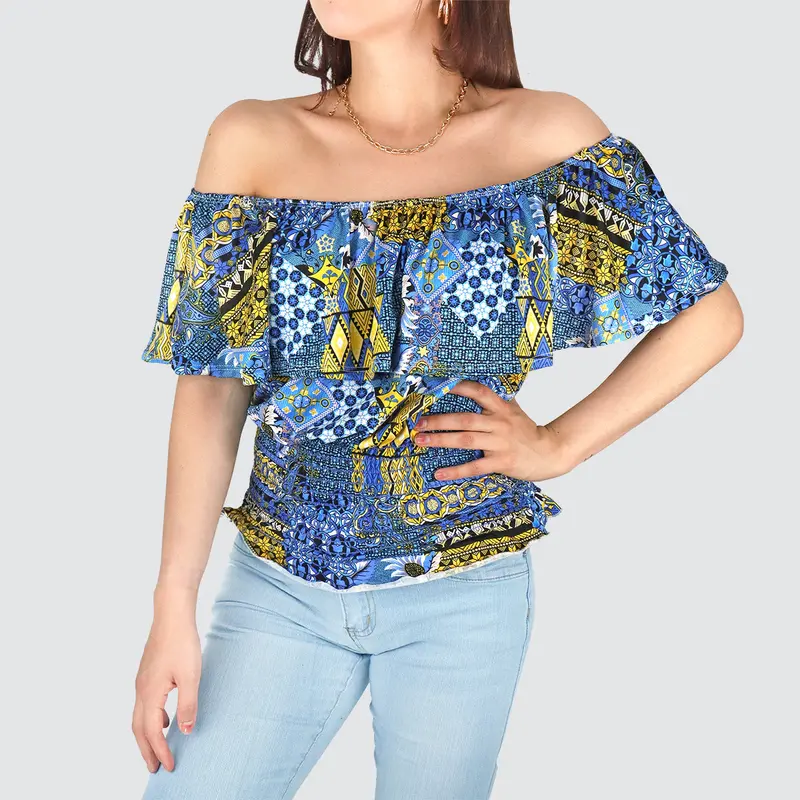Blusa Campesina Para Dama, Color Azul 1