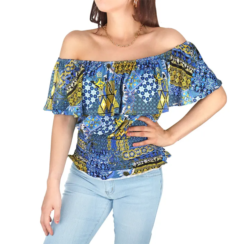 Blusa Campesina Para Dama, Color Azul 2