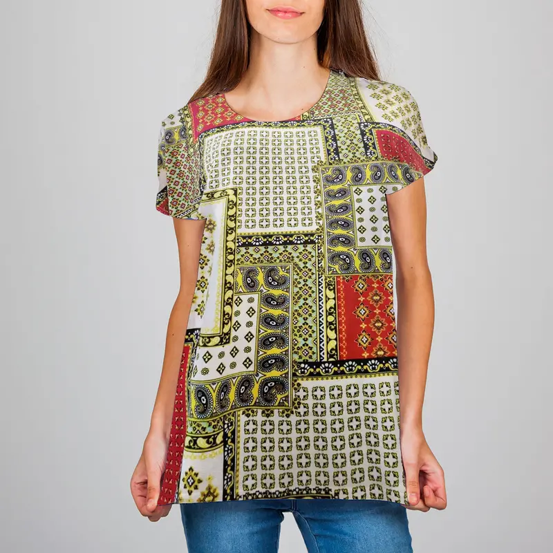 Blusa Casual Color Amarillo Con Rojo Para Dama 1