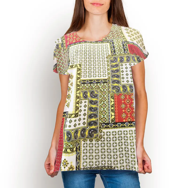 Blusa Casual Color Amarillo Con Rojo Para Dama 2