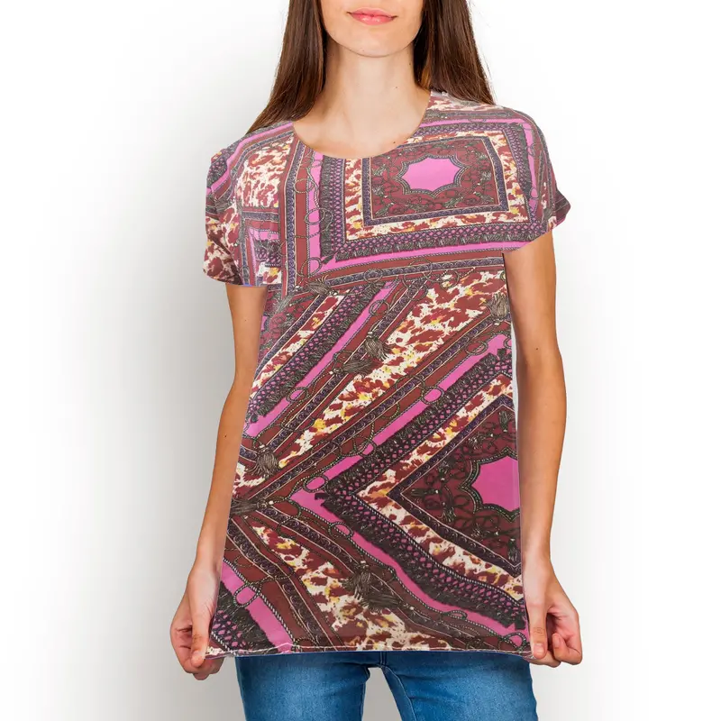 Blusa Casual Color Rosa Con Rojo Para Dama 2