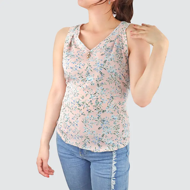 Blusa Casual Con Cuello V Para Dama, Color Rosa 1