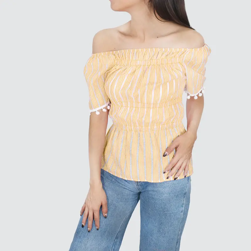 Blusa Con Corte Campesino Para Dama, Color Amarillo 1