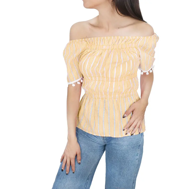 Blusa Con Corte Campesino Para Dama, Color Amarillo 2