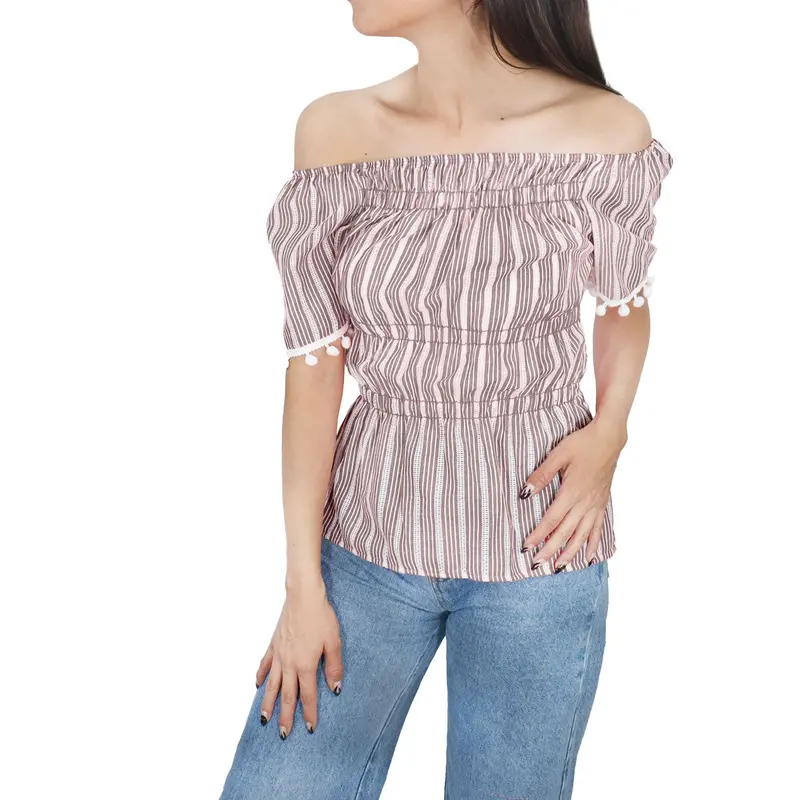 Blusa Con Corte Campesino Para Dama, Color Café 2