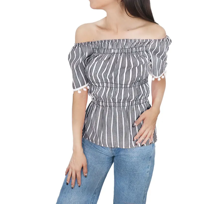 Blusa Con Corte Campesino Para Dama, Color Negro 2