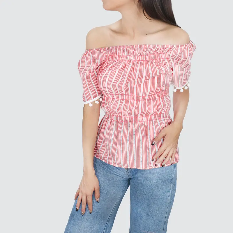 Blusa Con Corte Campesino Para Dama, Color Rojo 1