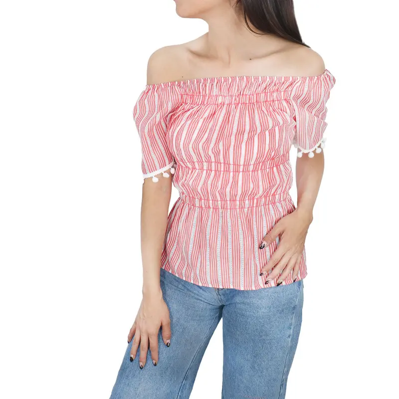 Blusa Con Corte Campesino Para Dama, Color Rojo 2
