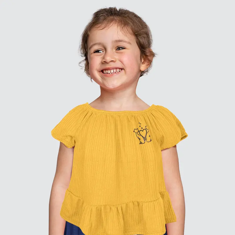 Blusa De Hombros Descubiertos Para Niña, Color Amarillo 1