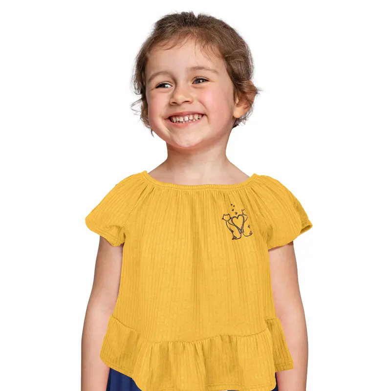 Blusa De Hombros Descubiertos Para Niña, Color Amarillo 2