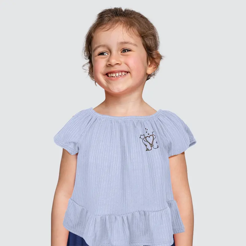 Blusa De Hombros Descubiertos Para Niña, Color Azul 1