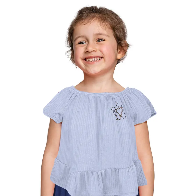 Blusa De Hombros Descubiertos Para Niña, Color Azul 2