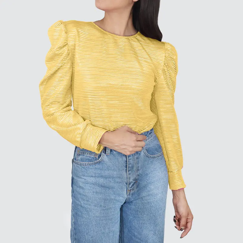 Blusa De Manga Corte Tipo Princesa Para Dama, Color Amarillo 1