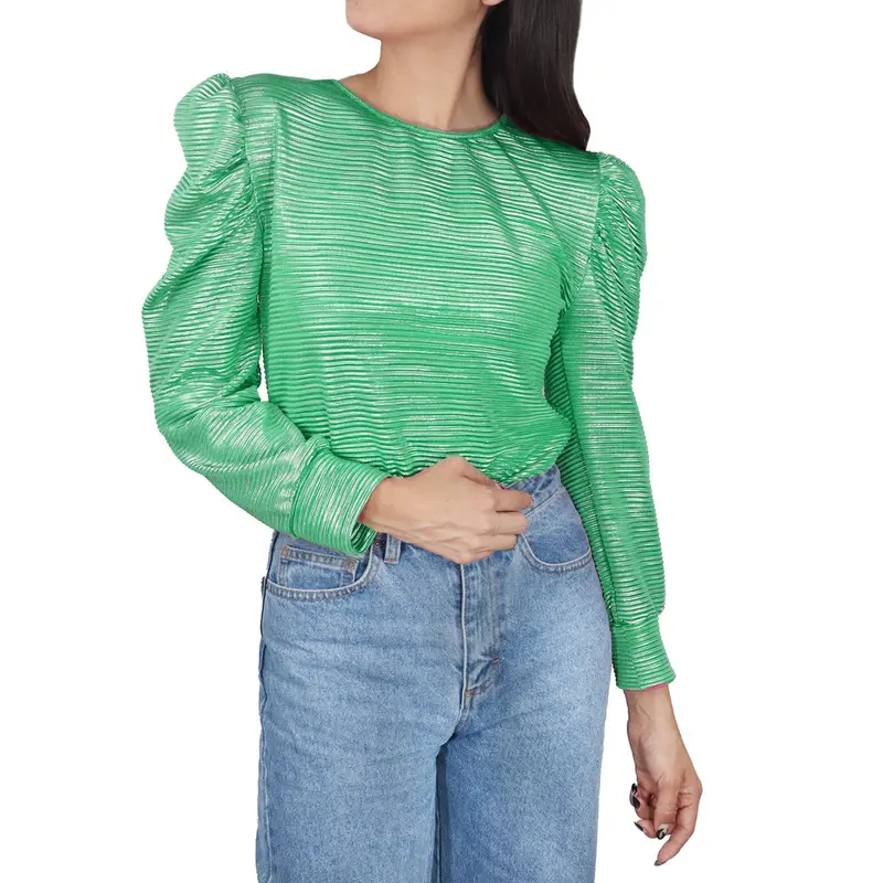 Blusa De Manga Corte Tipo Princesa Para Dama, Color Verde 2