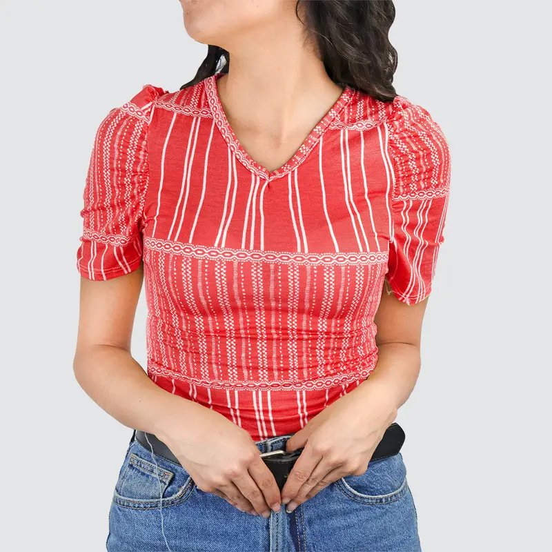 Blusa Juvenil Con Manga Tipo Princesa Para Dama, Color Ladrillo 1