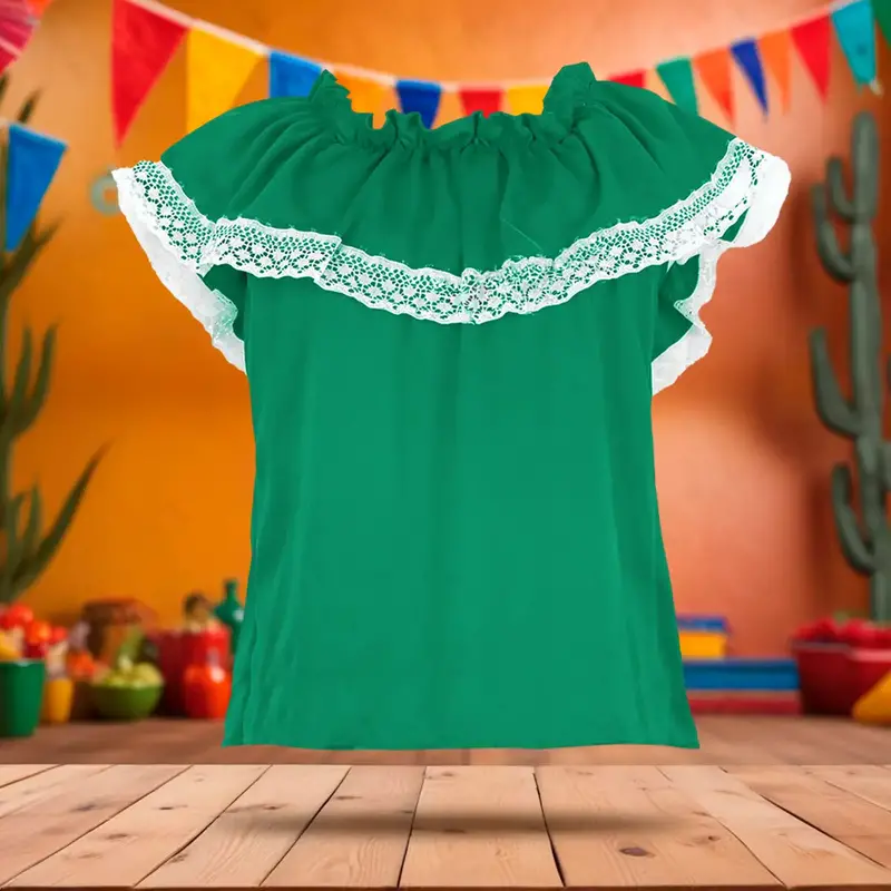 Blusa Regional, Color Verde, Fiestas Patrias, Talla Mediana 2