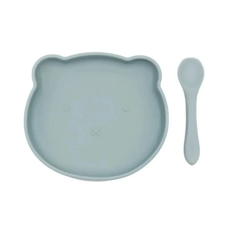 Blw Essentials Bear Plate And Spoon - Dusky Blue 1