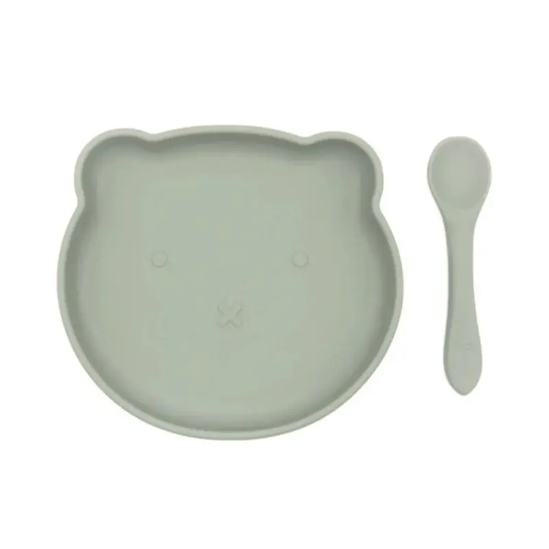 Blw Essentials Bear Plate And Spoon - Sage 1