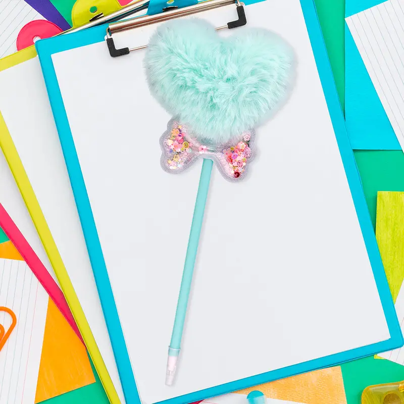 Bolígrafo Con Pompón En Forma De Corazón Color Aqua 1