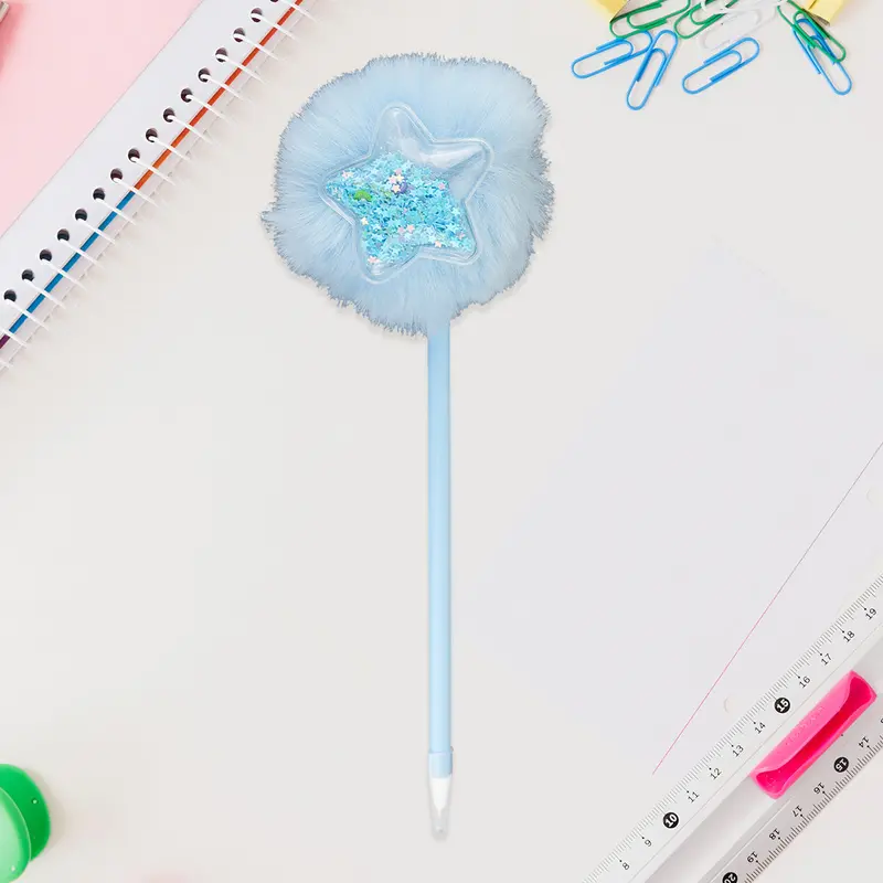 Bolígrafo Con Pompón Y Estrella Color Azul 2