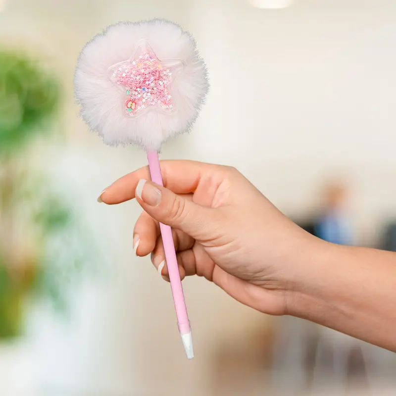 Bolígrafo Con Pompón Y Estrella Color Rosa 1