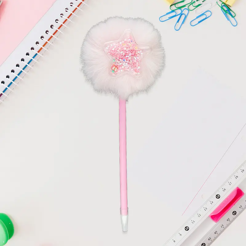 Bolígrafo Con Pompón Y Estrella Color Rosa 2