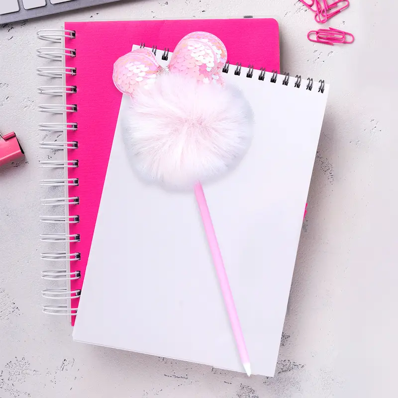 Bolígrafo Con Pompón Y Orejas Color Rosa 1