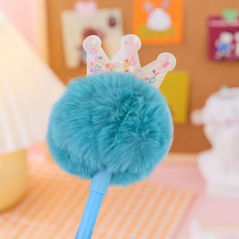 Bolígrafo De Peluche Con Coronita Azul 2