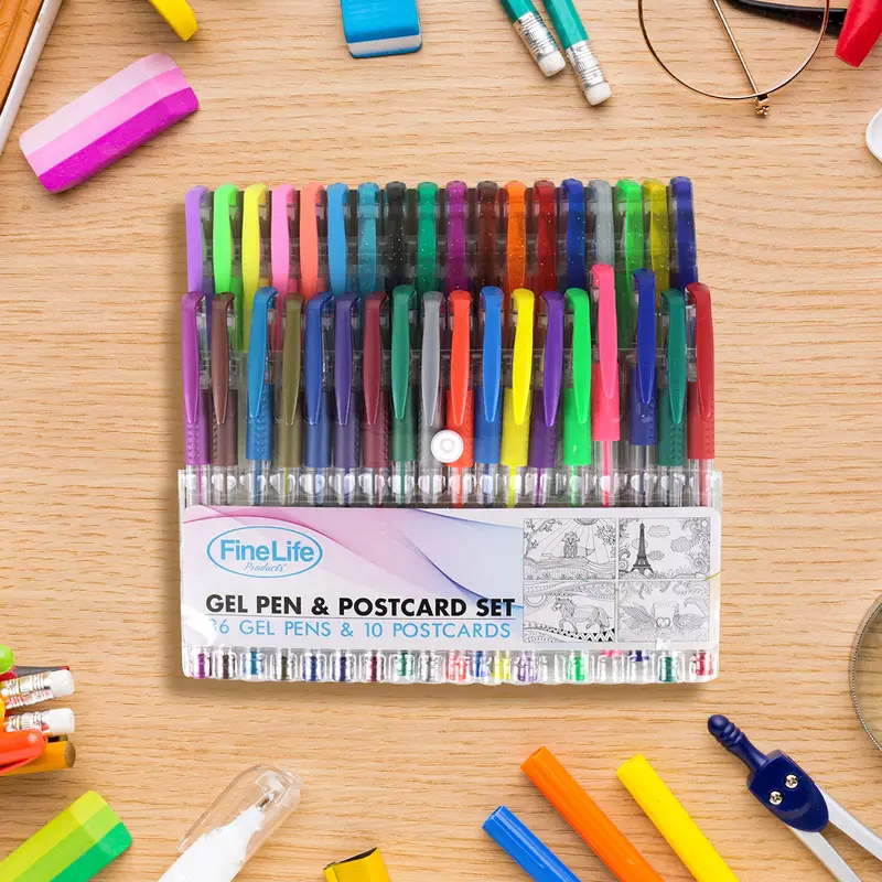 Bolígrafos De Gel De Colores 36 Piezas + 10 Tarjetas Para Colorear 1