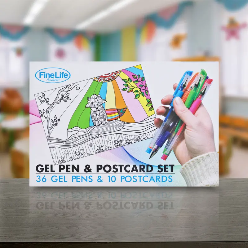Bolígrafos De Gel De Colores 36 Piezas + 10 Tarjetas Para Colorear 2