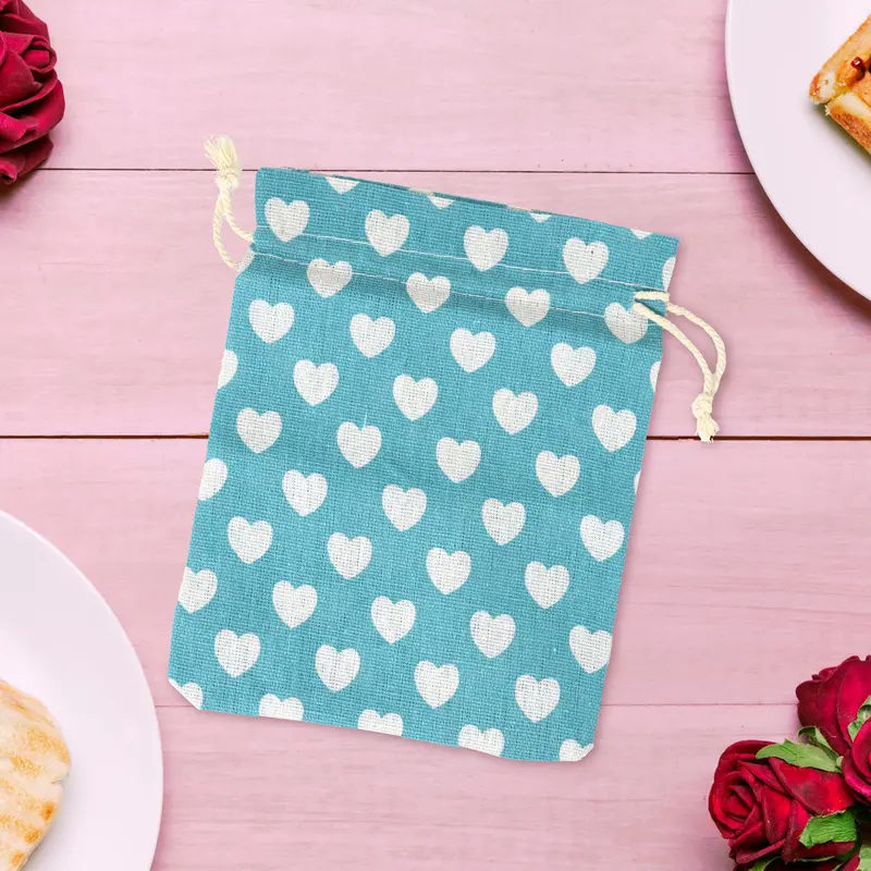 Bolsa De Corazones Con Cordón, Color Azul Turquesa 1