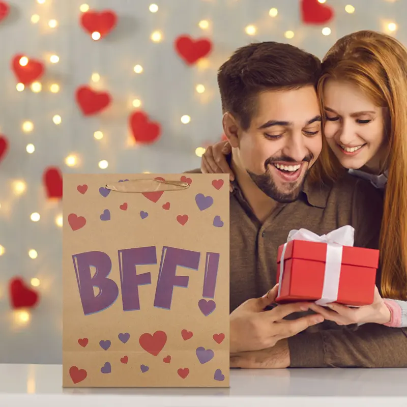 Bolsa De Papel Kraft Para Regalo, Decorada Con Bff 1