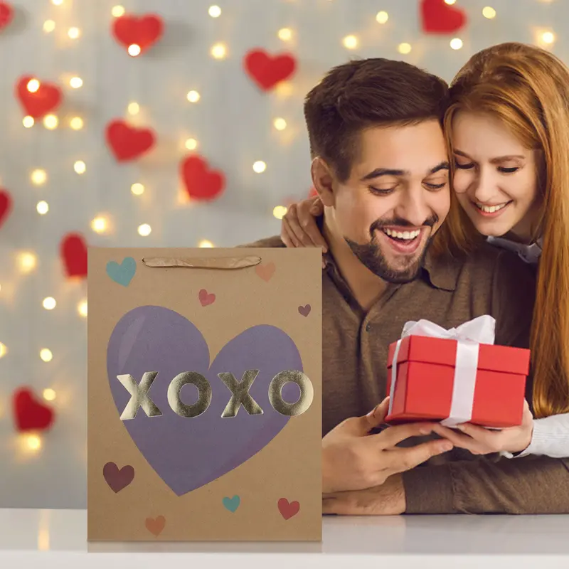 Bolsa De Papel Kraft Para Regalo, Decorada Con Corazones Xoxo 1