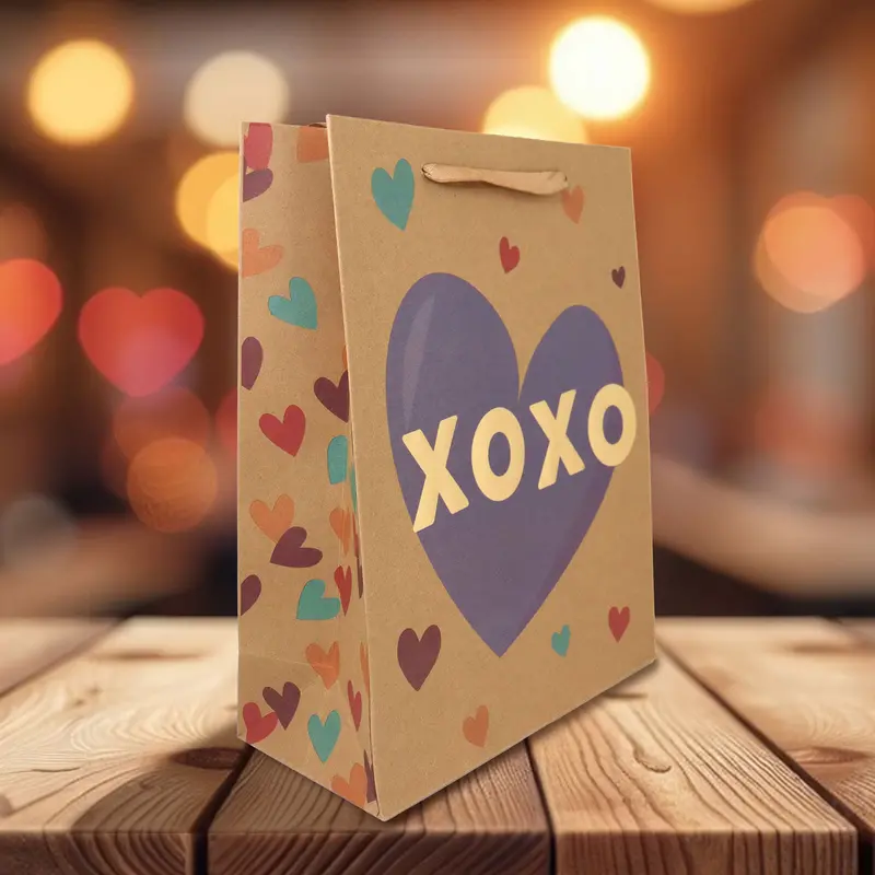 Bolsa De Papel Kraft Para Regalo, Decorada Con Corazones Xoxo 2