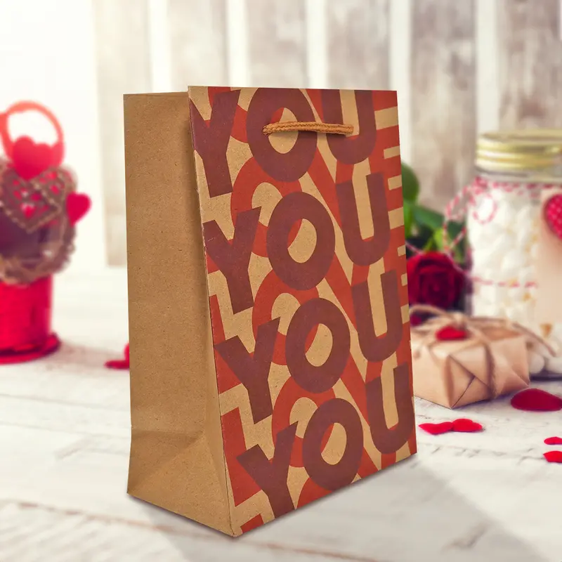 Bolsa De Papel Kraft Para Regalo, Decorada Con "Love You" 1