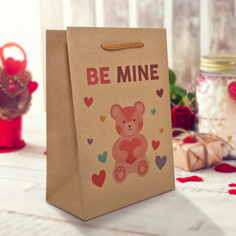 Bolsa De Papel Kraft Para Regalo, Decorada Con Osito 1