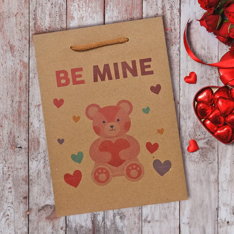 Bolsa De Papel Kraft Para Regalo, Decorada Con Osito 2