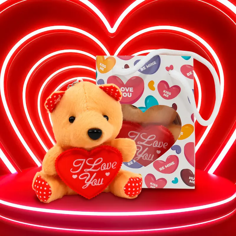 Bolsa De Regalo Con Oso De Peluche Con Corazón, Color Blanco 1