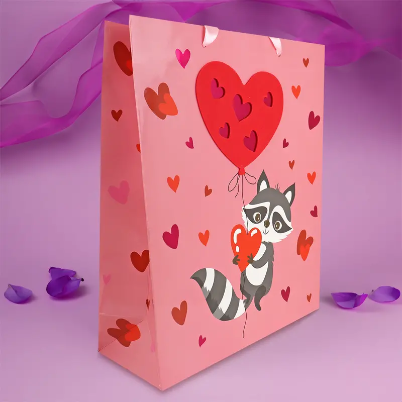 Bolsa De Regalo Con Temática De San Valentín, Mapache Con Corazón 1
